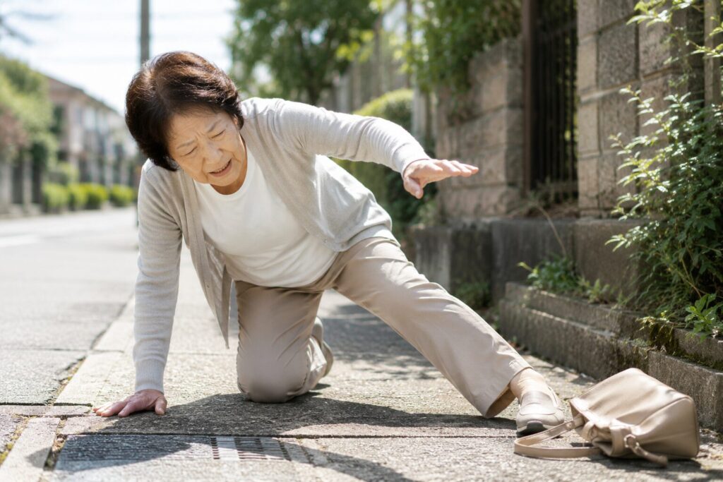 脊柱管狭窄症による転倒リスクと骨折予防の重要性を表現したイメージ