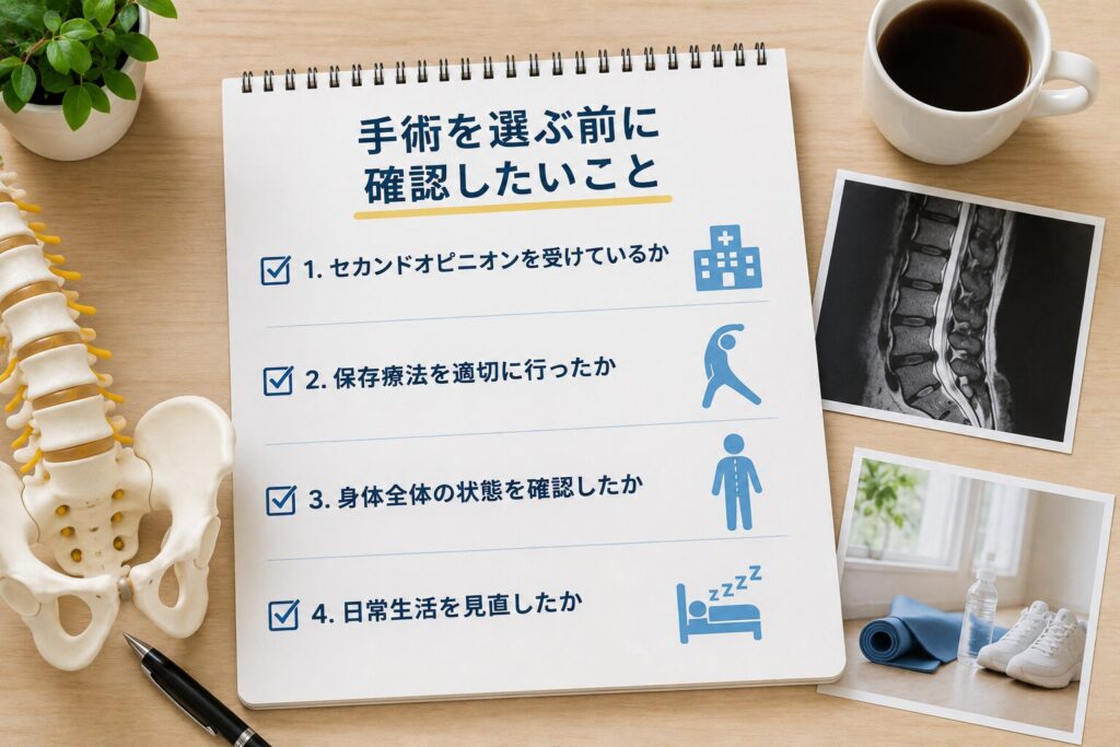 腰椎ヘルニアの手術前に確認したいポイントをまとめたチェックリストのイメージ