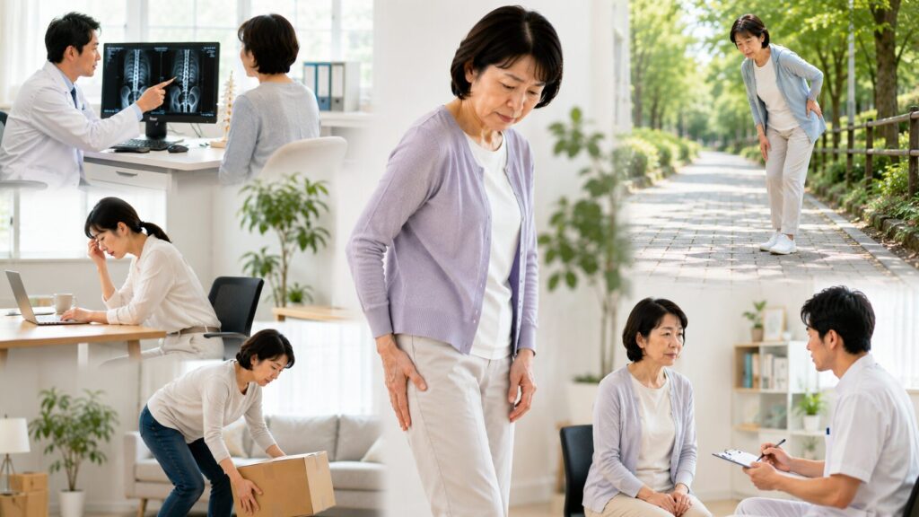 坐骨神経痛の原因として考えられる複数のパターンを表現したイメージ