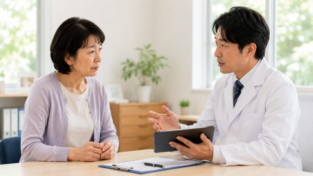 坐骨神経痛の治療法には複数の選択肢があり、医師と相談して決めるイメージ