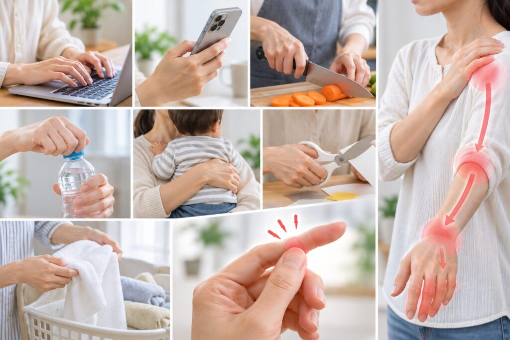 ばね指になりやすい背景｜パソコンや家事・育児など手指を繰り返し使う生活と手首・腕への負担
