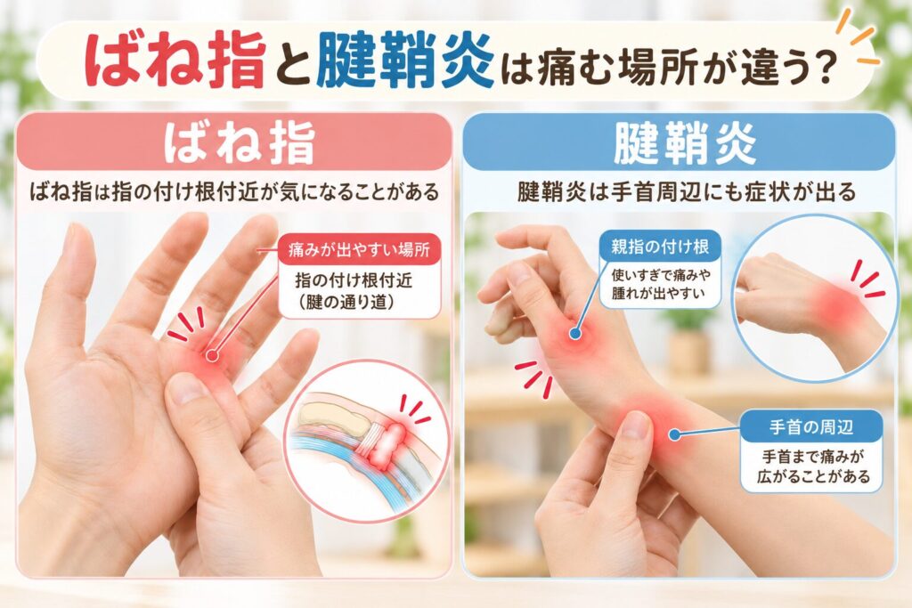 ばね指と腱鞘炎は痛む場所が違う？